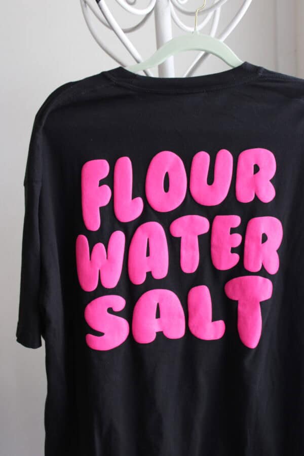 “Flour • Water • Salt” Sourdough Baker Tee – Comfort Colors® BLACK